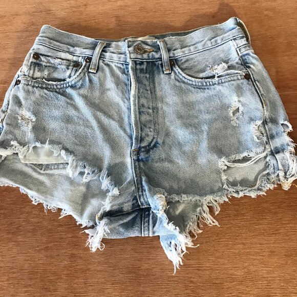 Agolde Parker Cut Off Shorts Women 23 Blue High Rise Distressed Stretch Boho - Picture 1 of 12